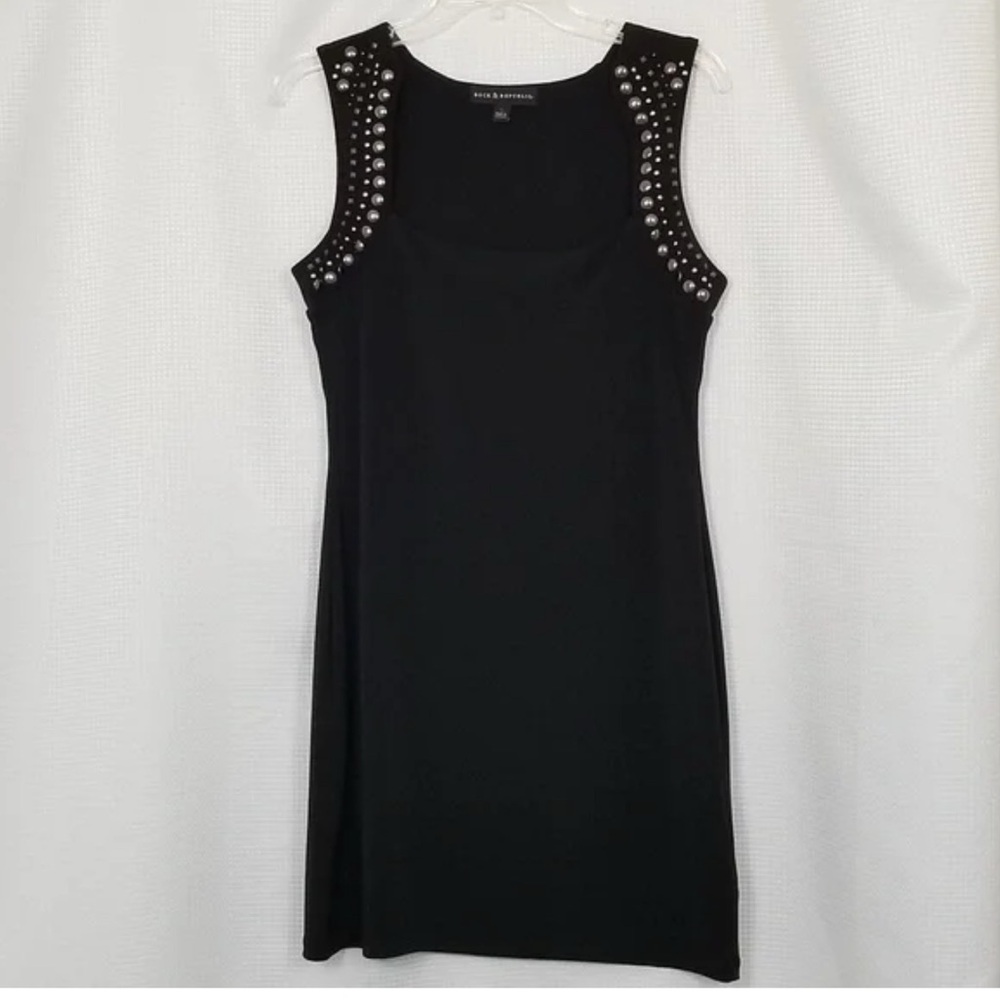 NWT Rock & Republic Black Studded Sleeveless Scoop Neck Mini Dress Size Small - Picture 3 of 11